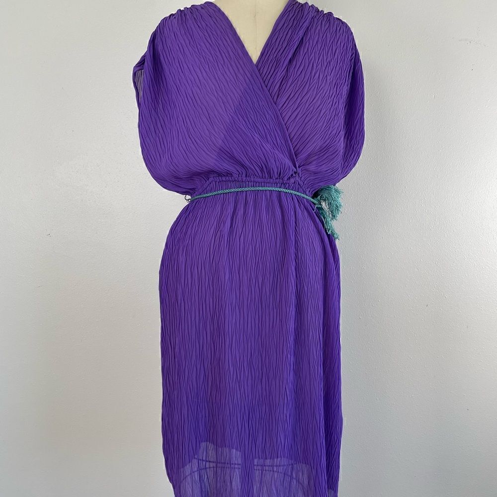 Vintage Vue Novo Sheer Purple Midi Dress Size S EUC